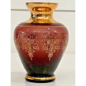 Laguna Murano Glass Venezia Ruby Gold Vase Original Sticker